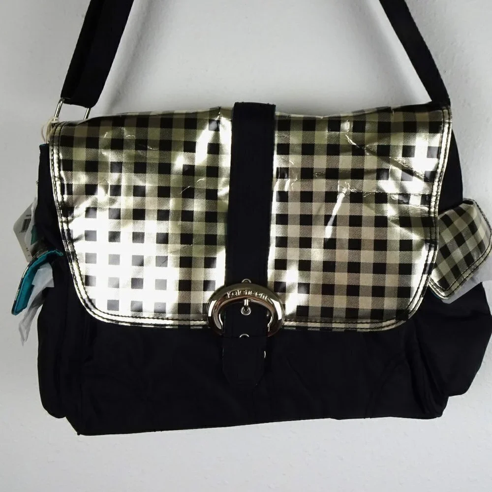 Kalencom Baby Diaper Bag Infant Black Gold + Bottle Bag Zip Pouch Changing Pad